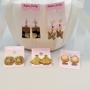 Vintage Gold Fashion Jewelry Earrings Set Of 5 Pairs Cute Ornate Dangly & Studs